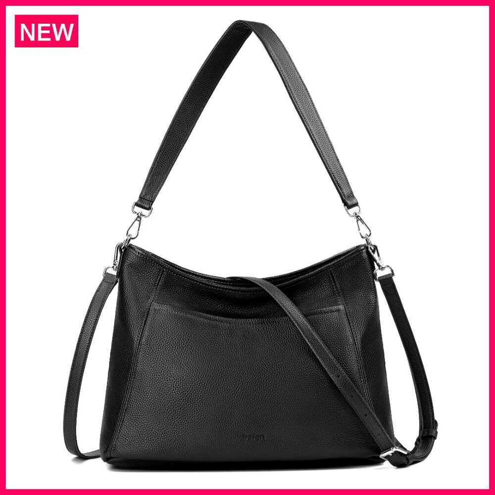 Large Genuine Leather Hobo Crossbody Bag With 2 Detachable Straps For Women
